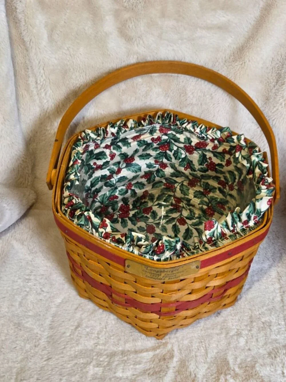 Vintage Longaberger 1997 Christmas Collection Snowflake Basket Fabric And Liner
